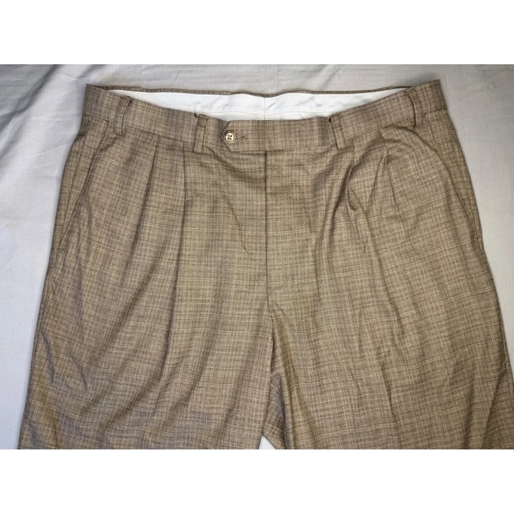 Ralph Lauren Mens Brown Glen Plaid Pleated Dress Pants 36W x 34L Trousers